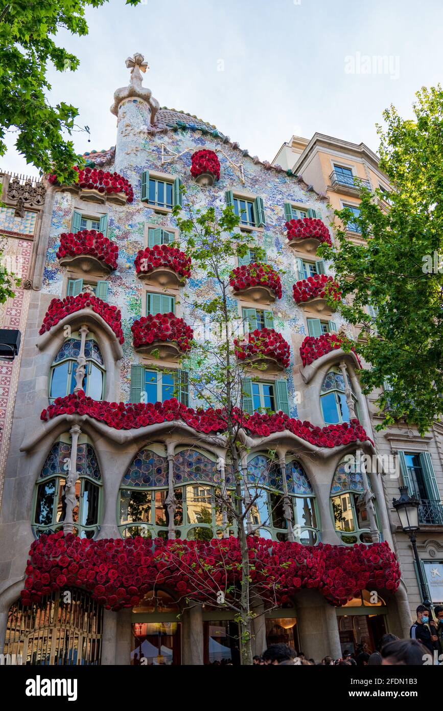 BARCELONA, SPAIN, APRIL 23, 2021 Casa Batllo in Barcelona, one of the