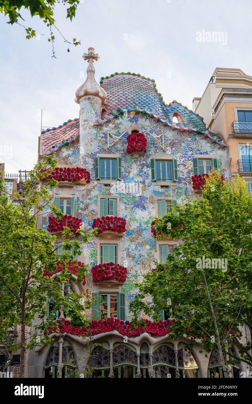 BARCELONA, SPAIN, APRIL 23, 2021 Casa Batllo in Barcelona, one of the
