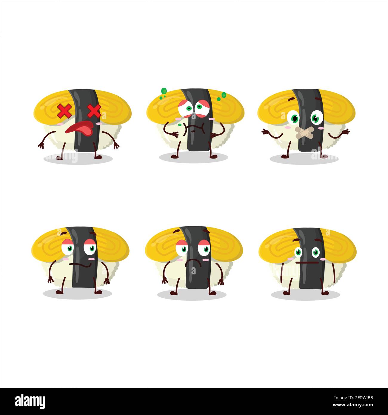 Tamago sushi cartoon character with nope expression. Vector