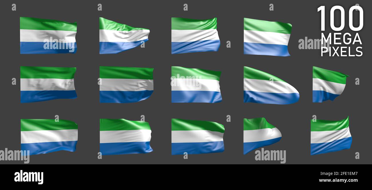 a lot of different realistic renders of Sierra Leone flag isolated on ...