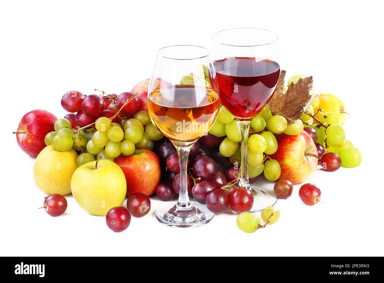 Still life with wine and fruits on a white background Stock Photo - Alamy