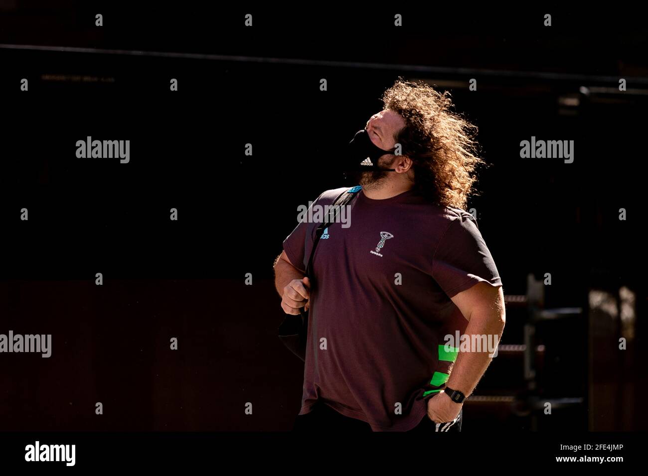 LONDON, UK. APRIL 24TH. Adam Jones, forwards coach of Harlequins looks on outside the stadium prior to the Gallagher Premiership match between London Irish and Harlequins at the Brentford Community Stadium, Brentford on Saturday 24th April 2021. (Credit: Juan Gasparini | MI News) Credit: MI News & Sport /Alamy Live News Stock Photo