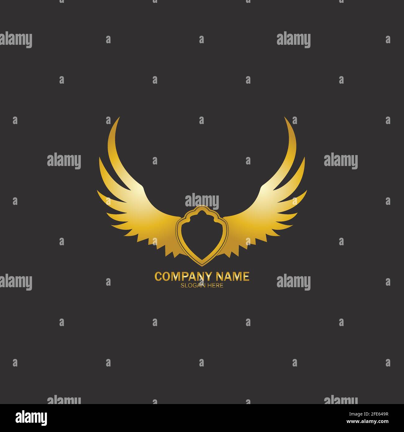winged shield gold logo design symbol vector illustration-vector Stock Vector