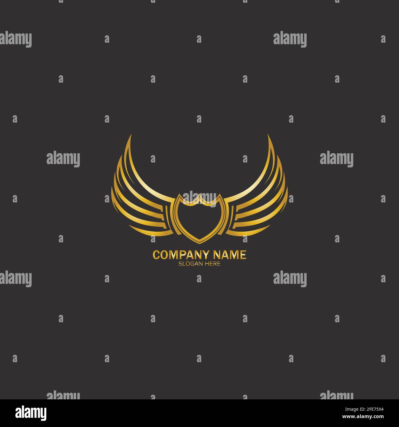 winged shield gold logo design symbol vector illustration-vector Stock Vector