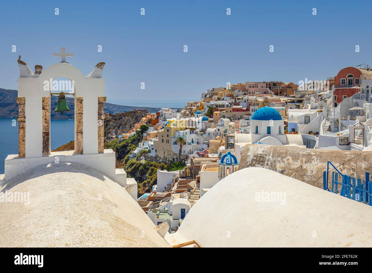 view to Oia village Santorini Island Greece Stock Photo