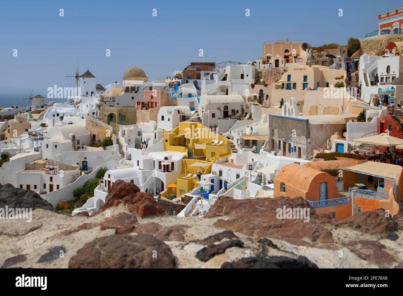 view to Oia village Santorini Island Greece Stock Photo