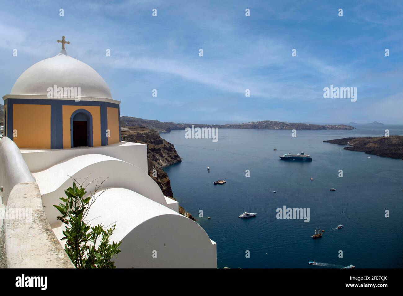 View from Fira town santorini island Greece Stock Photo