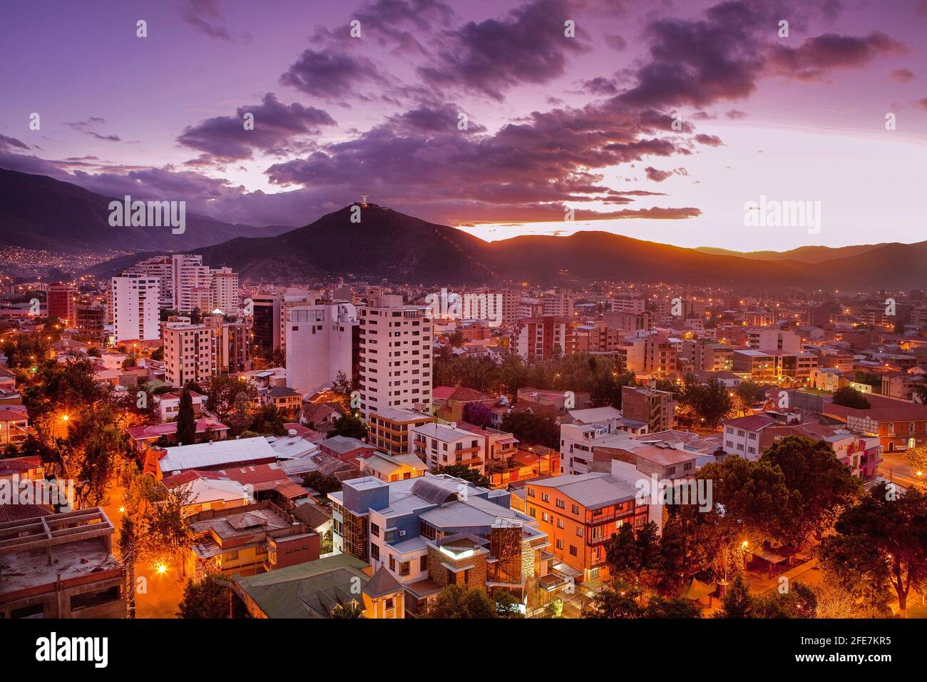 With 630,587 inhabitants, Cochabamba is the fourth largest city in Bolivia. Cochabamba is the capital of the surrounding department of Cochabamba Stock Photo