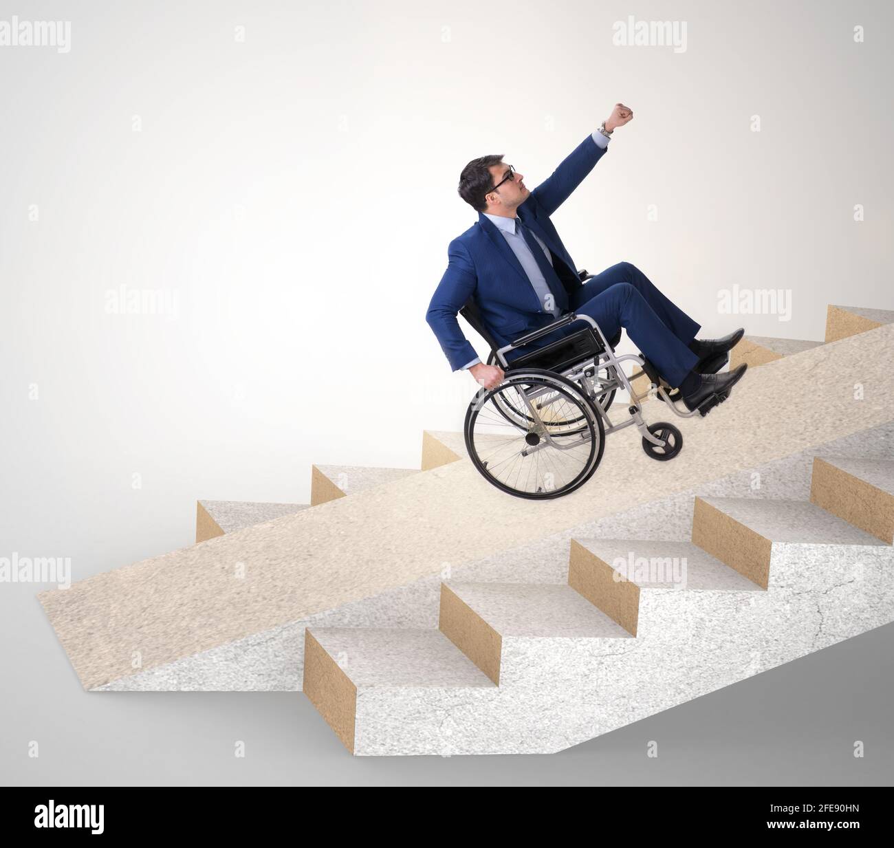 Wheelchair stairs inaccessible handicapped accessibility hires stock