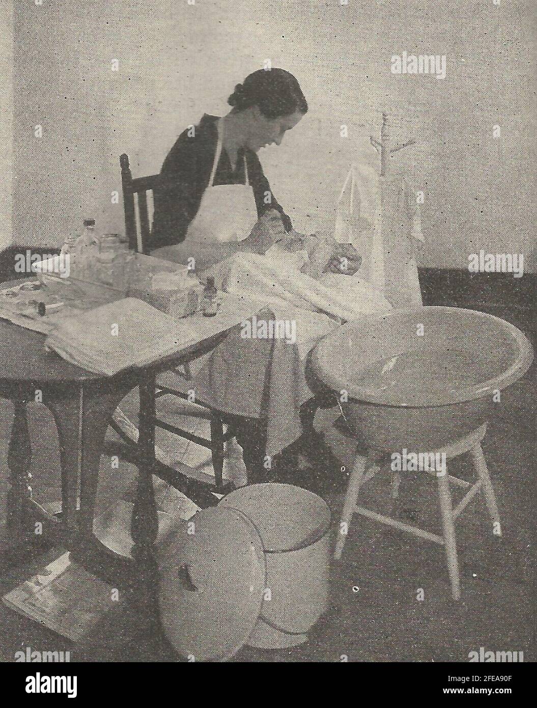 Image showing proper set up for infant bathing Stock Photo