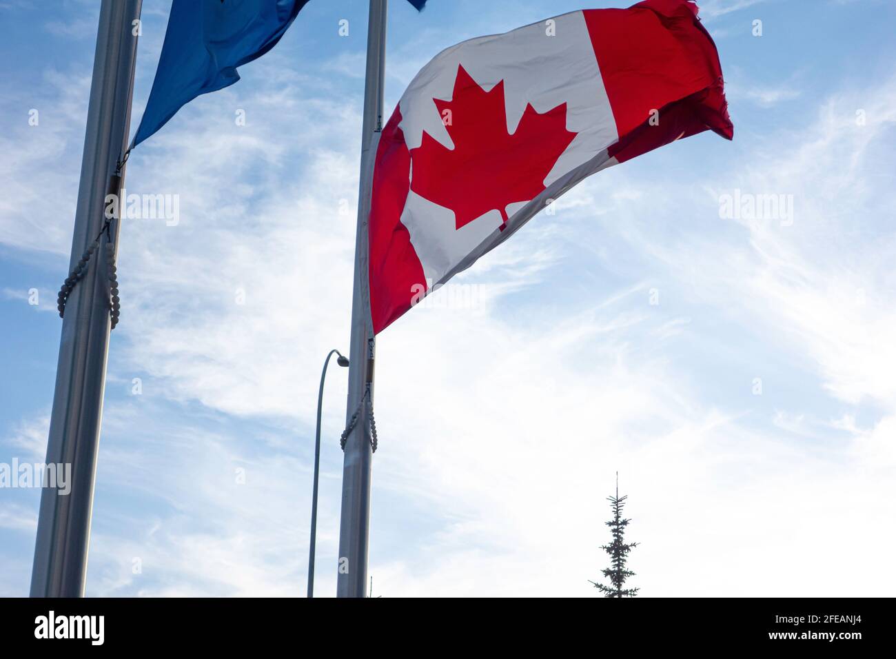 Canadian Flag and Alberta Provincial Flag at Half Mast Stock Photo Alamy