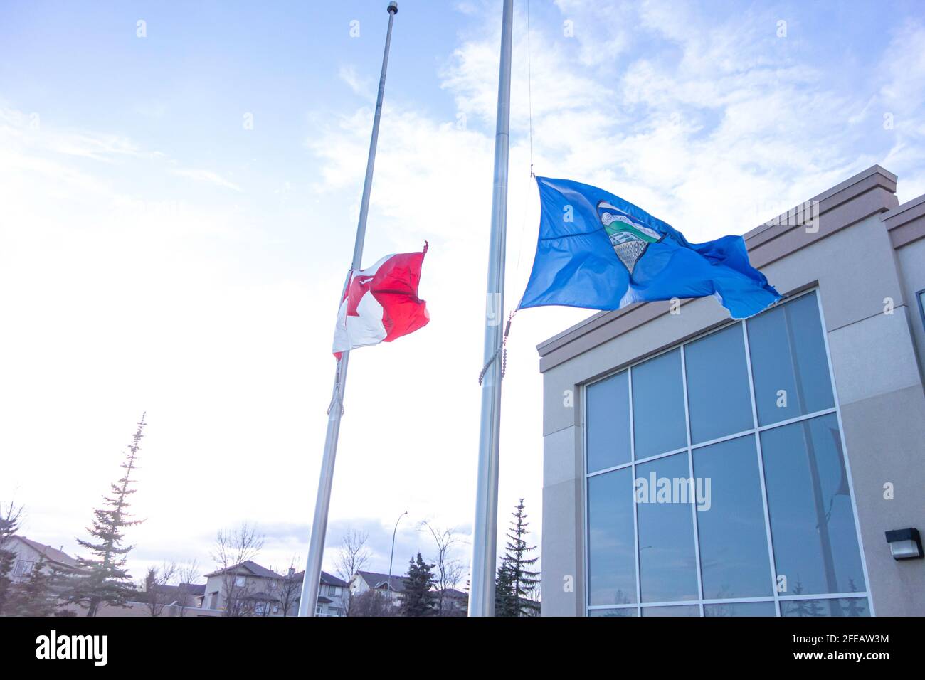 Canadian Flag and Alberta Provincial Flag at Half Mast Stock Photo Alamy
