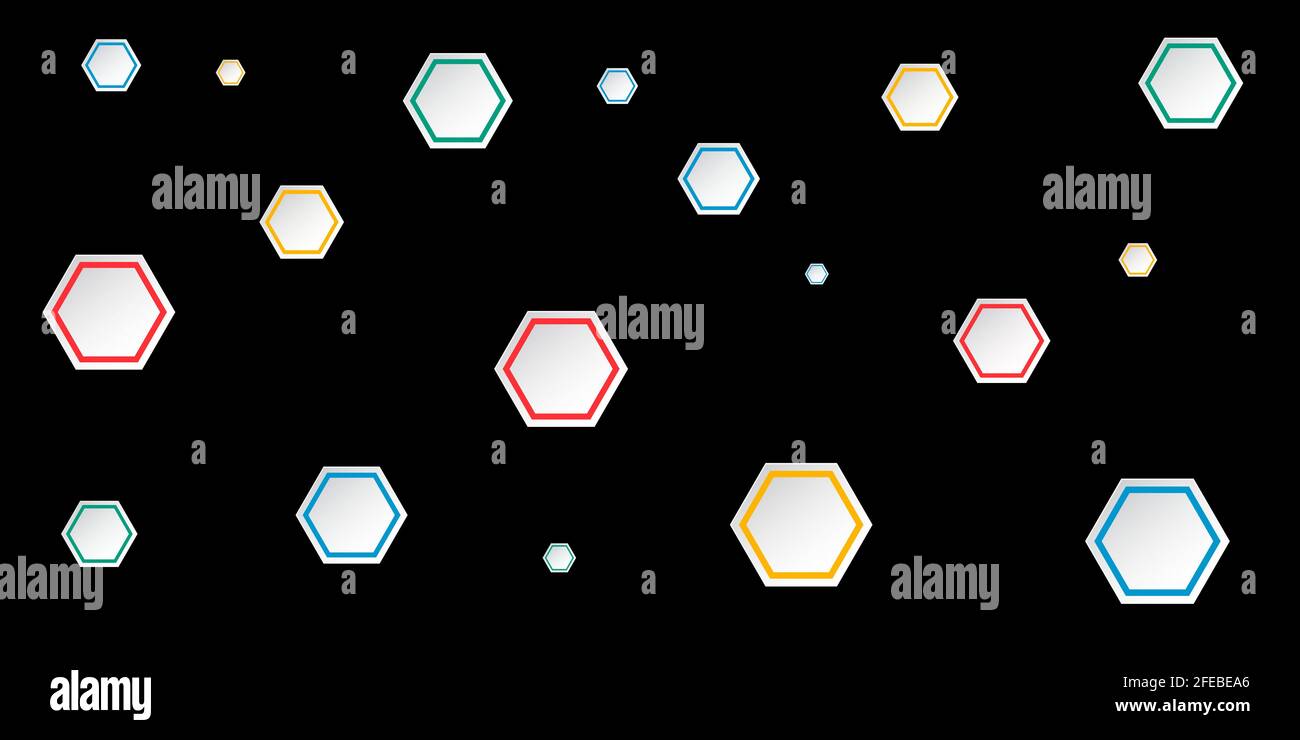 Black background and colored hexagons Stock Vector