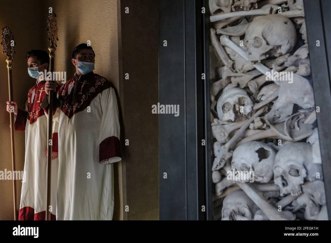 Antelias, Lebanon. 24th Apr, 2021. Young Lebanese Armenian clergymen