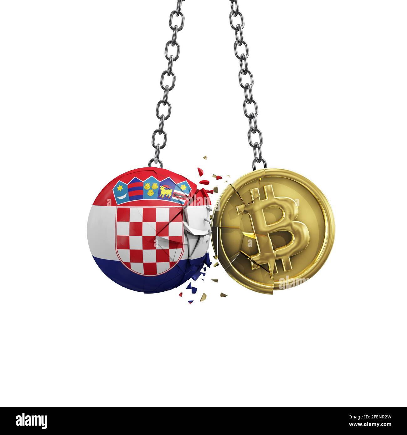 Croatia flag smashing into a gold bitcoin crypto coin. 3D Rendering Stock  Photo - Alamy