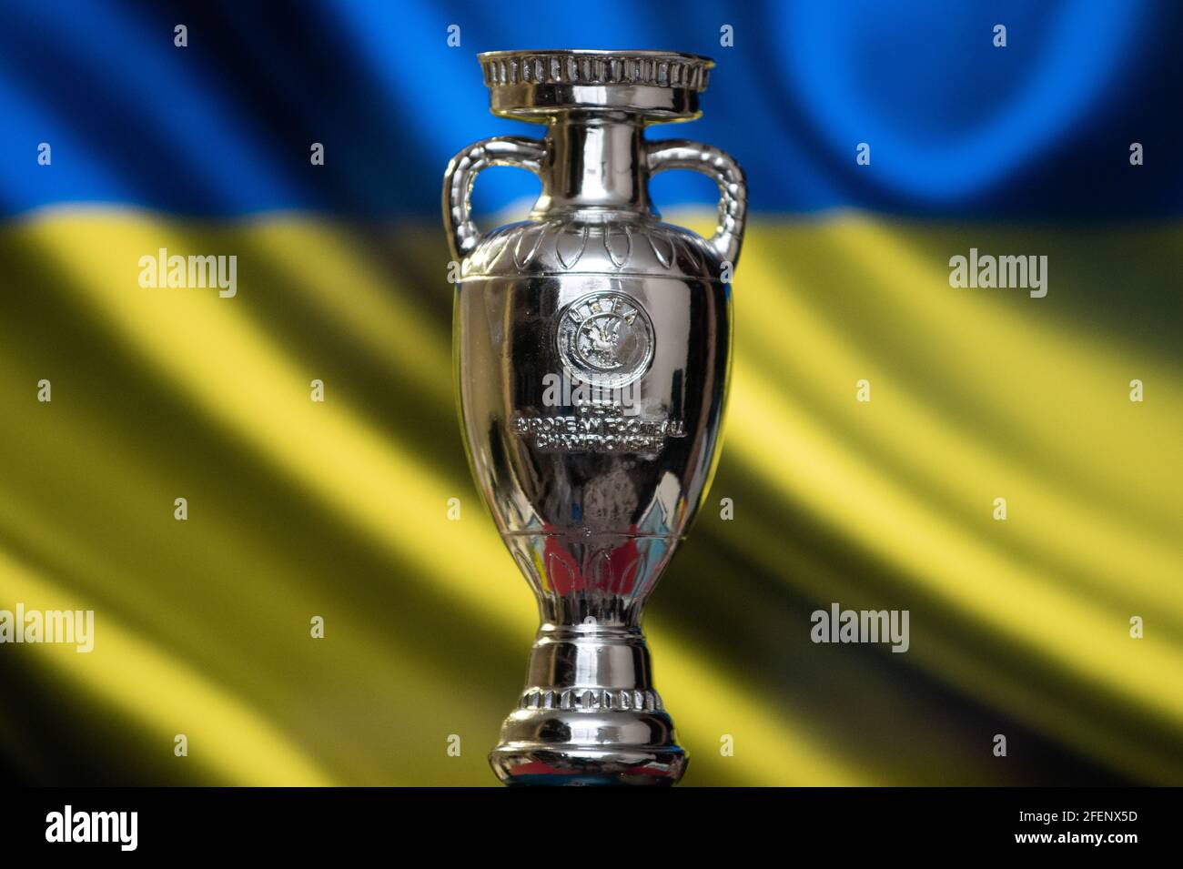 April 10 21 Kiev Ukraine Uefa European Championship Cup With The Ukrainian Flag In The Background Stock Photo Alamy