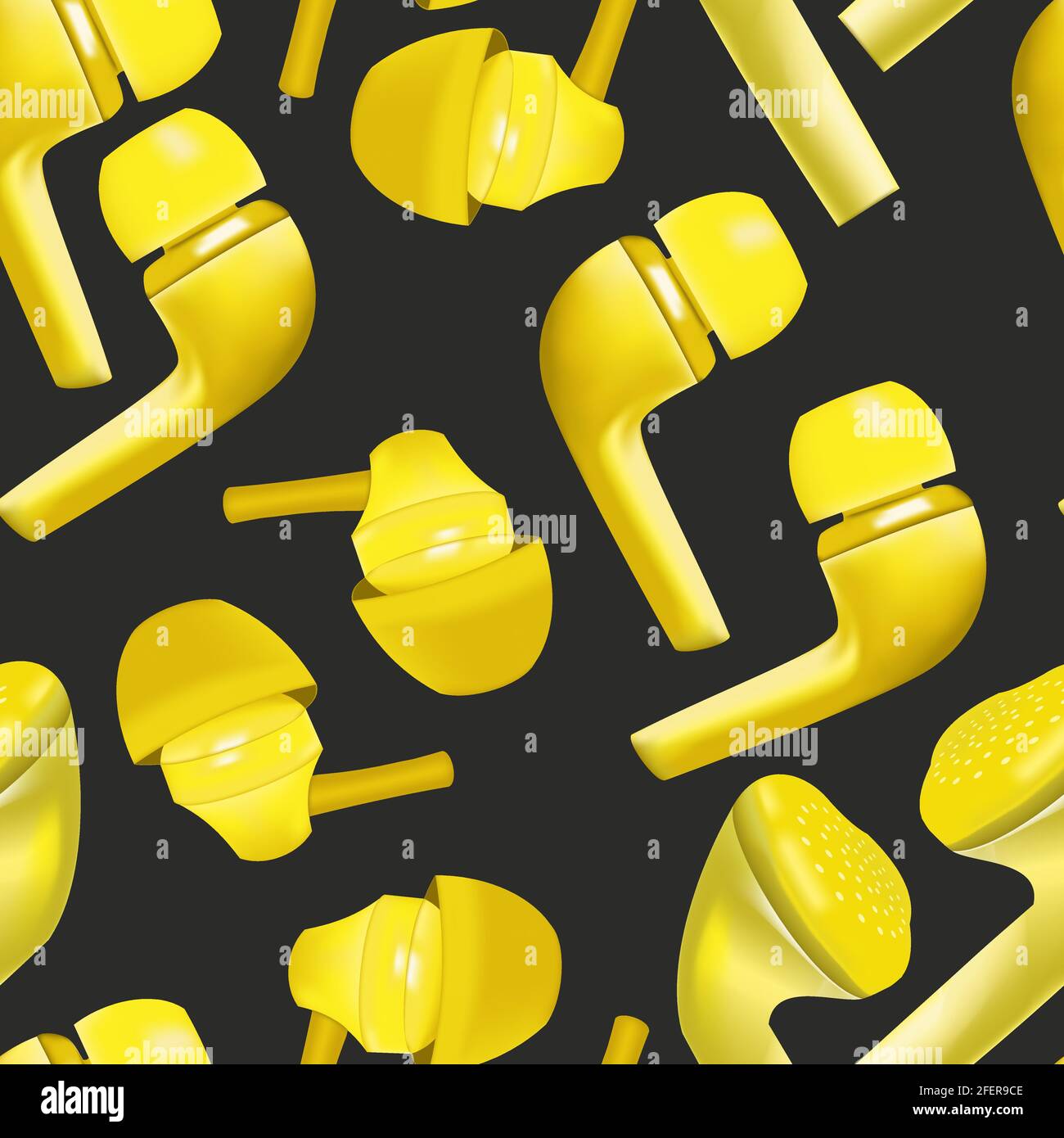 seamless pattern with yellow headphones on a dark background Stock Vector
