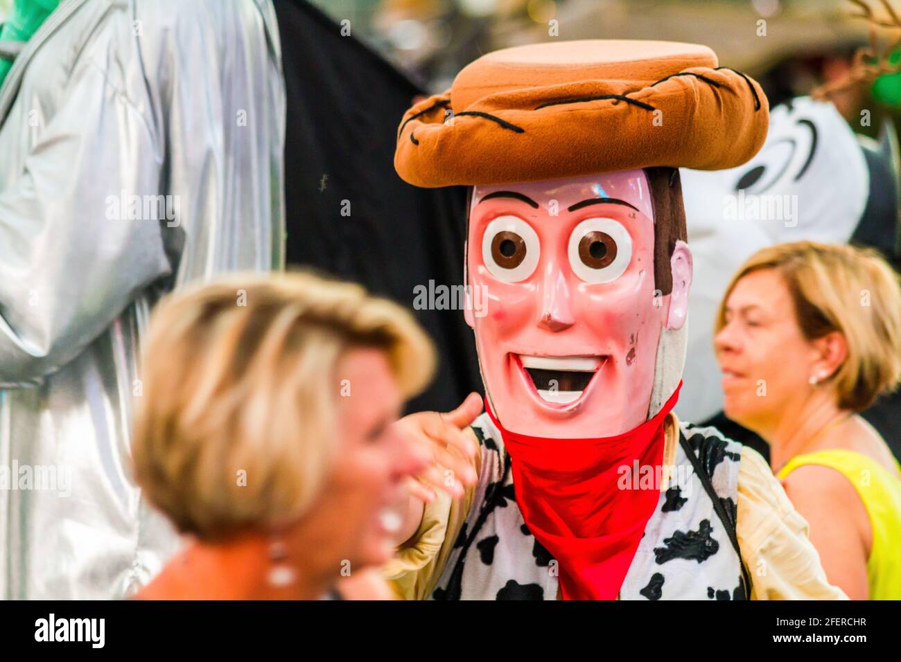Close up of a man in Sheriff Woody (Toy Story) costume at Times Square Stock Photo