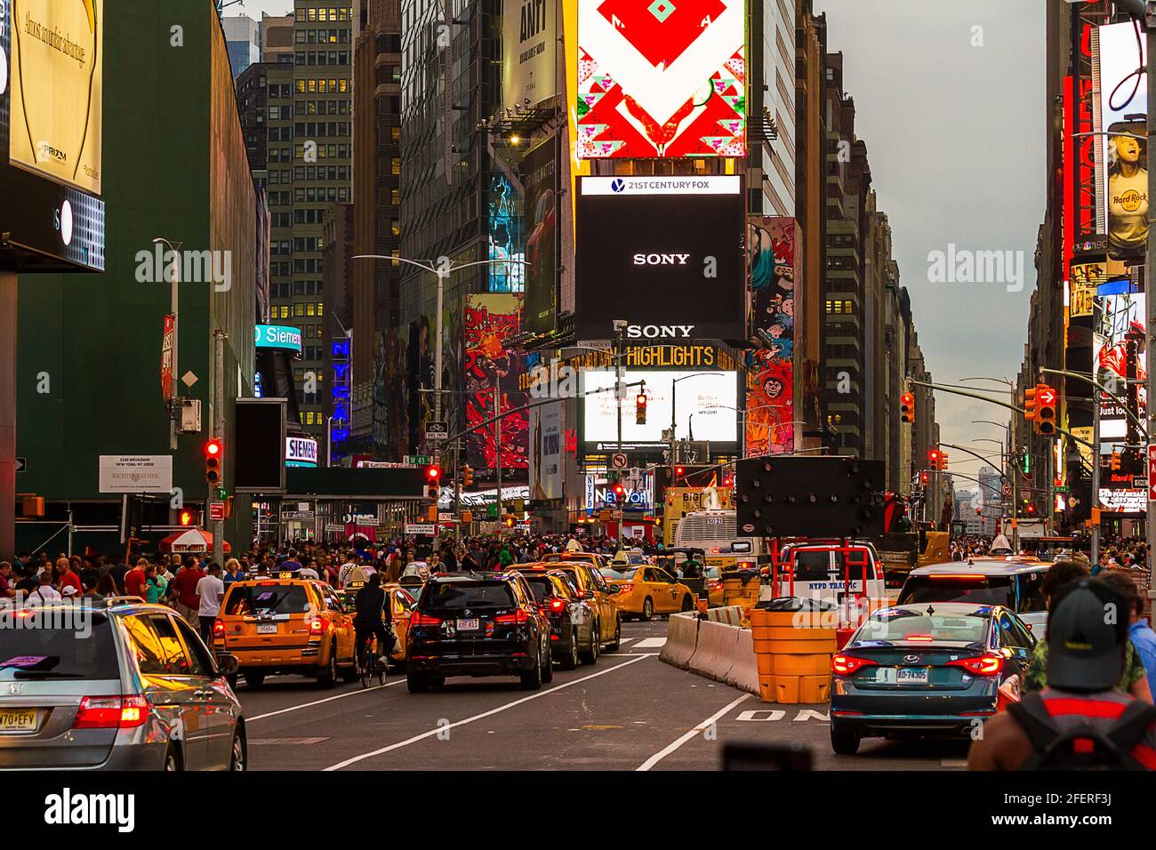 Evening traffic at Times Square on a busy summer day Stock Photo