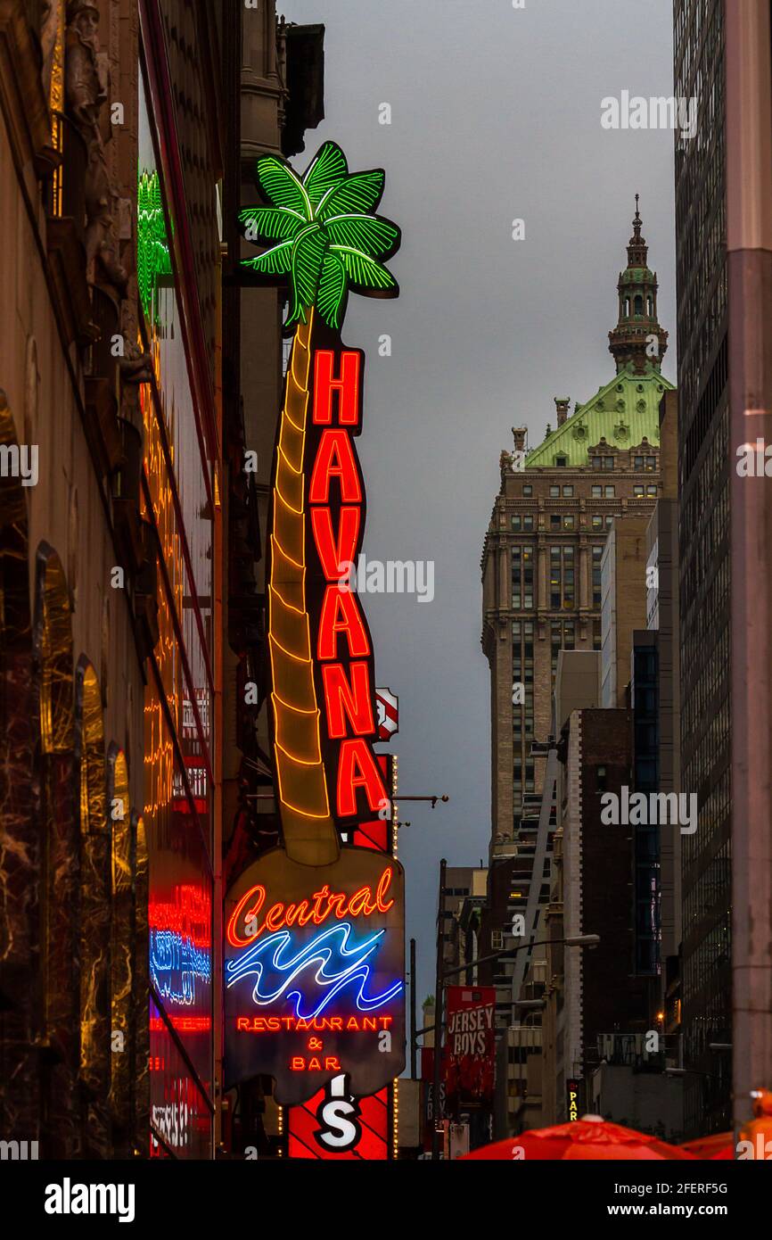 Neon sign of the Havana Central Cuban Restaurant at Times Square Stock Photo