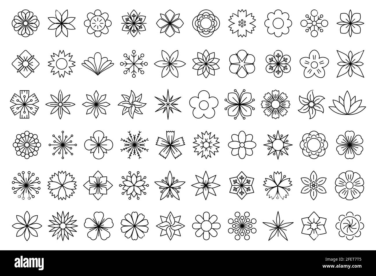 Flower icon. Set of linear flower icons. Icons of different flowers