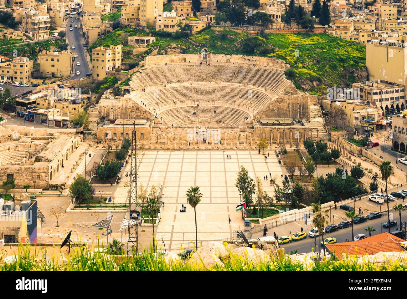 Aerial view of Roman Theatre in Amman, capital of Jordan Stock Photo