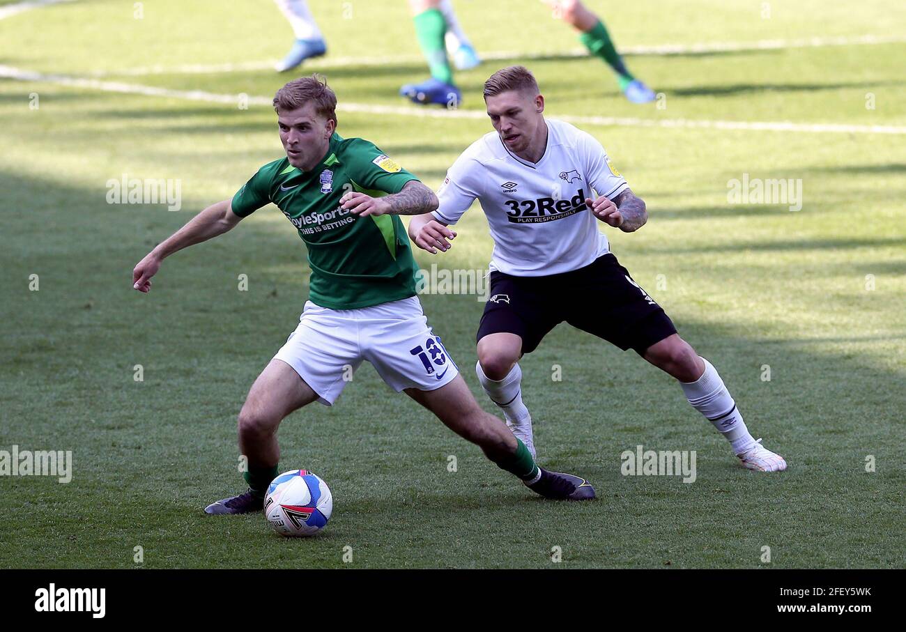 Derby County's Martyn Waghorn (right) and Birmingham City's Riley ...