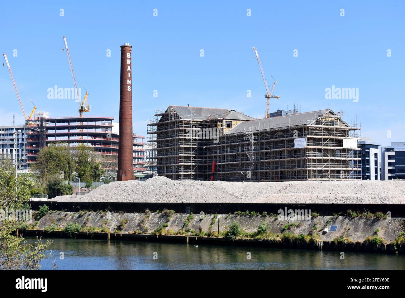 Brains Brewery redevelopment under construction, Central Quay scheme, Cardiff, Wales Stock Photo