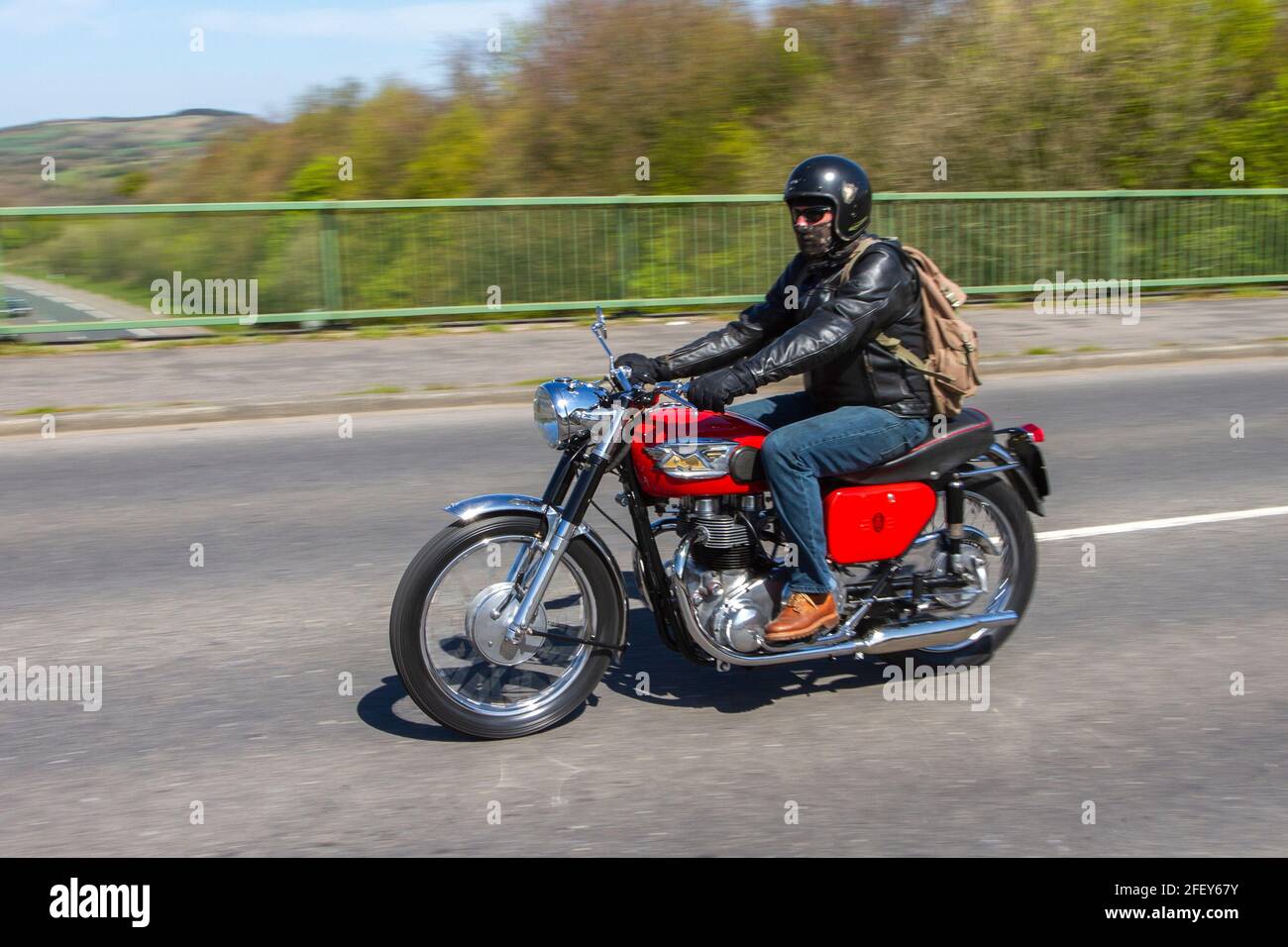 1962 60s Matchless 650cc motorcycle; Motorbike rider; two wheeled transport, motorcycles, vehicle on British roads, motorbikes, motorcycle bike riders motoring in Manchester, UK Stock Photo