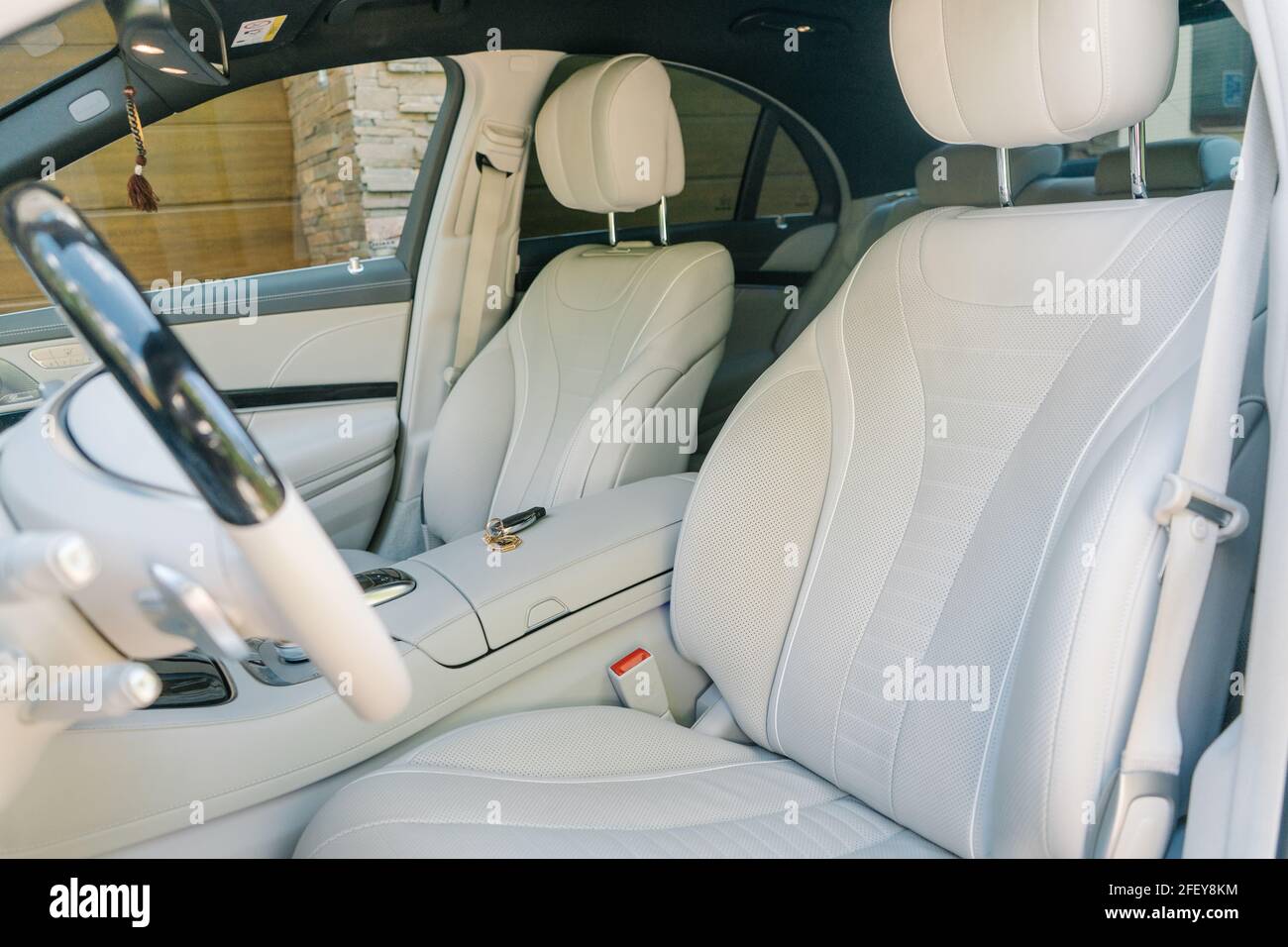 Business class modern beige car interior with luxury seats Stock Photo