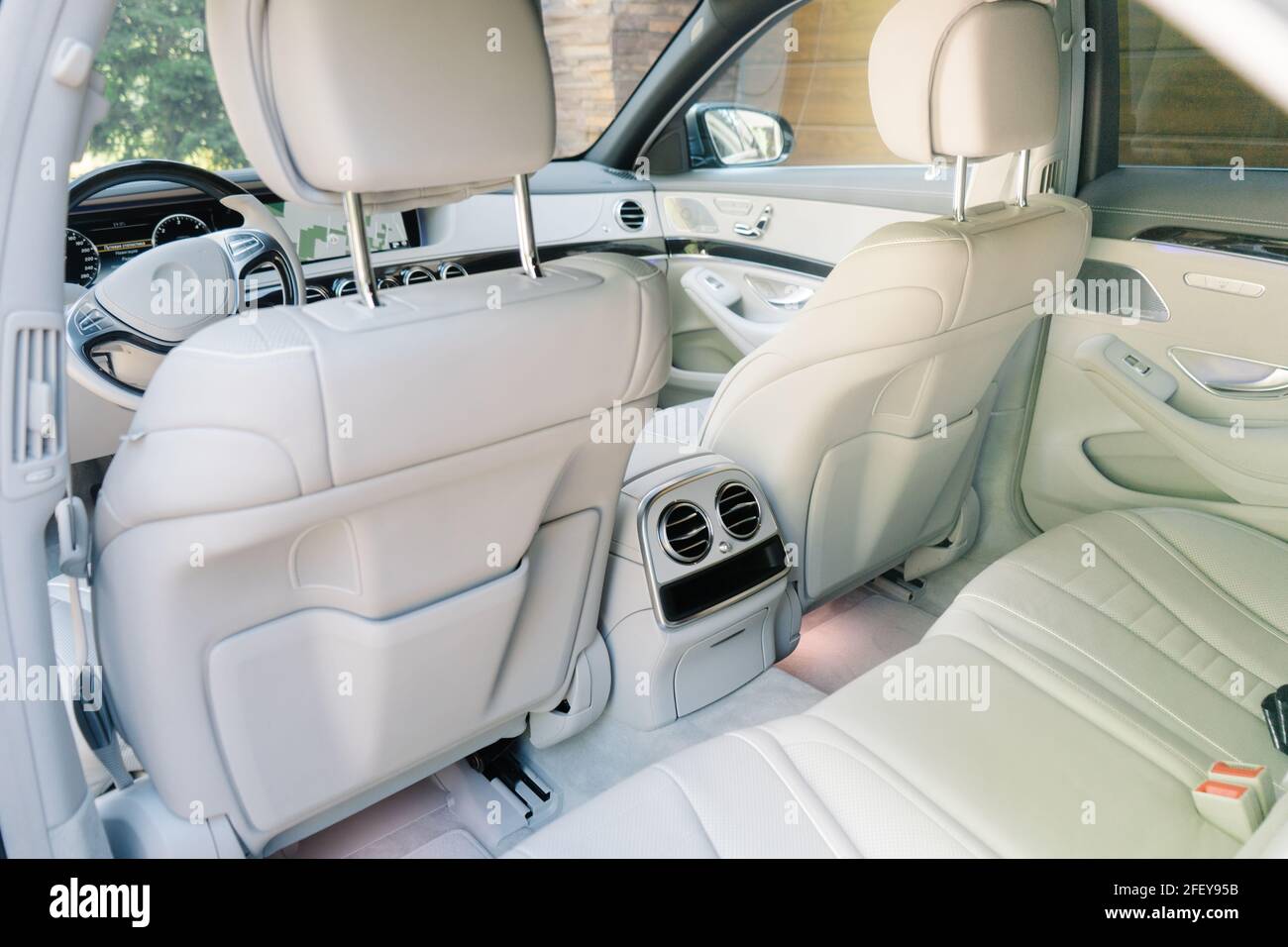 Business class modern beige car interior with luxury seats Stock Photo