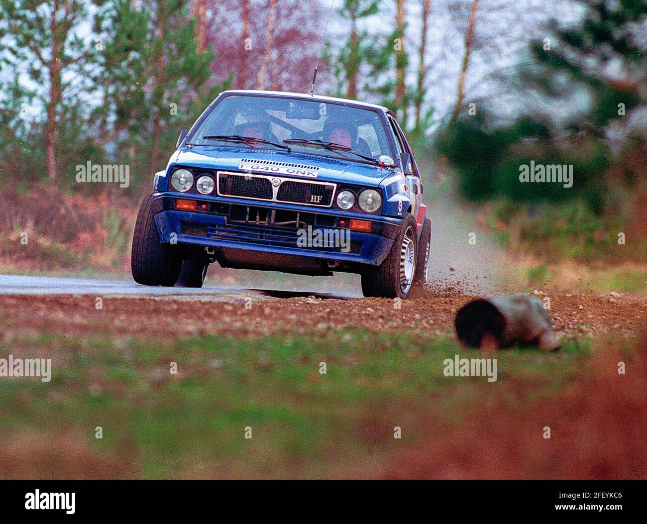 Lancia Delta  integrale HF on a club rally stage in 1993 at Avon Park Stock Photo