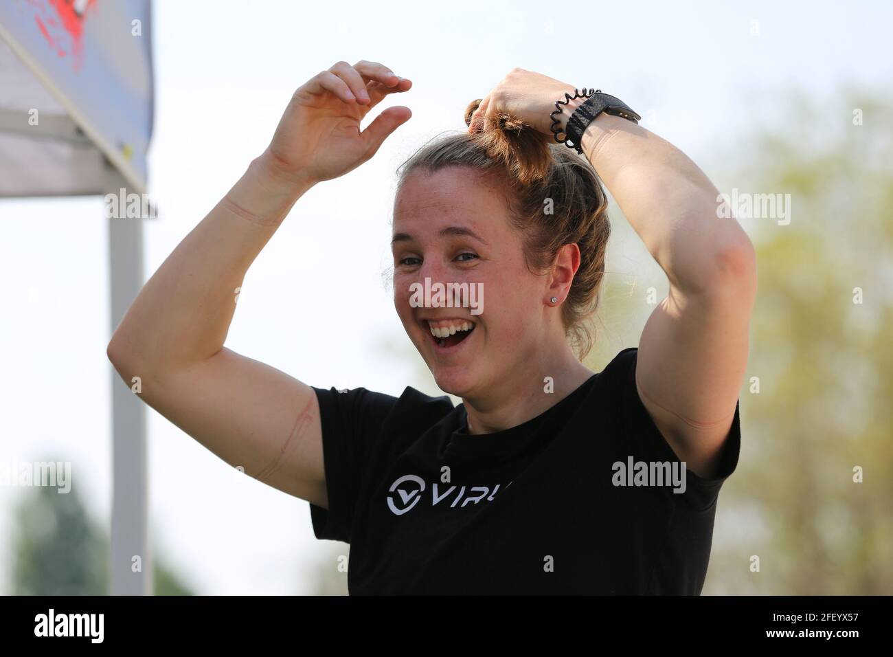 Verona, Italy. 24th Apr, 2021. 2018 world champion Laura Smulders of Netherlands during the practice session on April 24th ahead of the 1st round of the UEC BMX European Cup, in Verona (Italy) Credit: Mickael Chavet/Alamy Live News Stock Photo