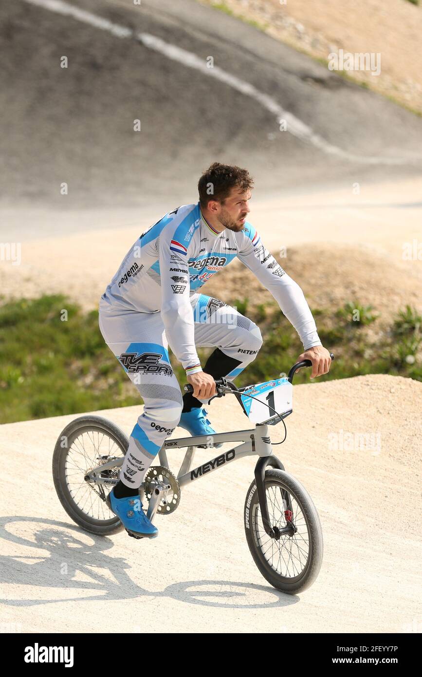 Verona, Italy. 24th Apr, 2021. Reigning world champion Twan van Gendt of  Netherlands during the practice session ahead of the 1st round of the UEC  BMX European Cup, in Verona (Italy) Credit: