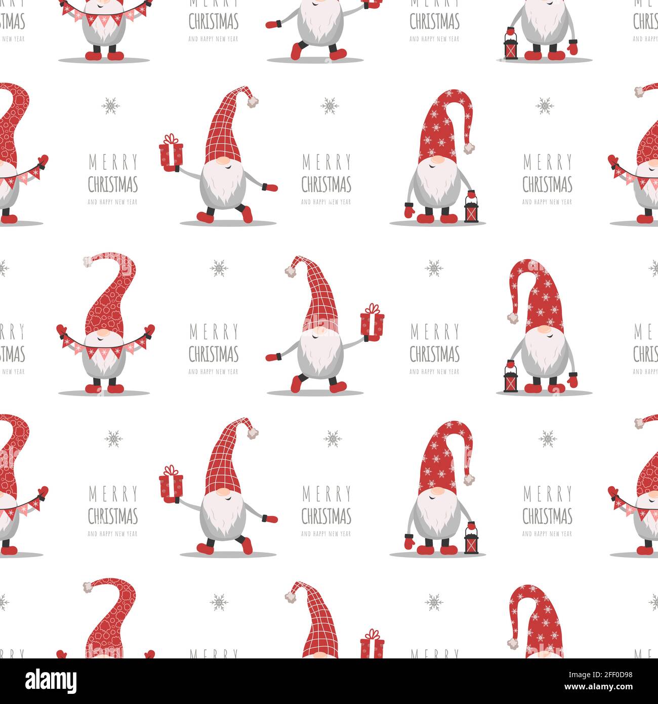 Christmas pattern with gnomes in red hats. Cute scandinavian elves ...