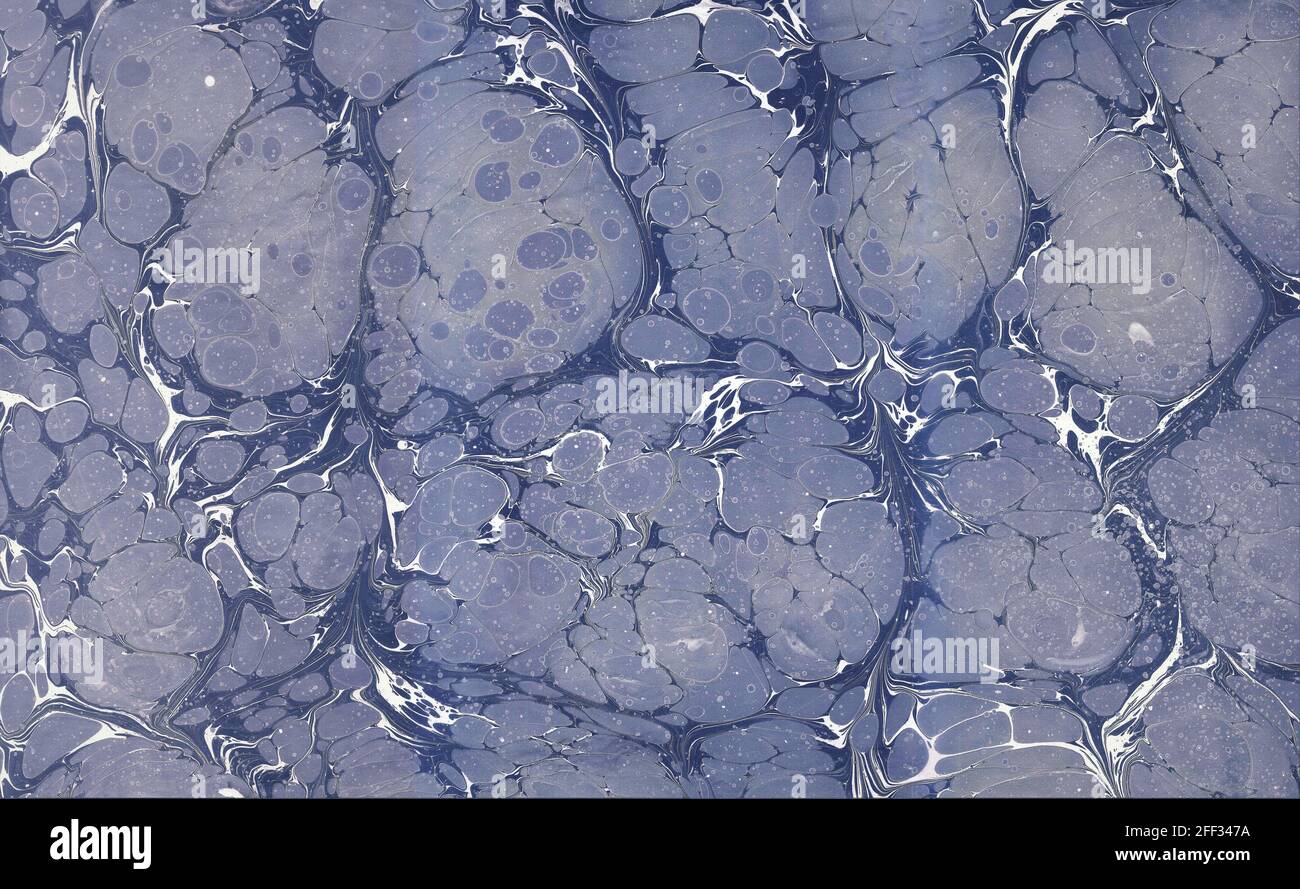 Marbling illustration in blue, gray and white colours. Traditional Turkish art. Abstract artwork. Stock Photo