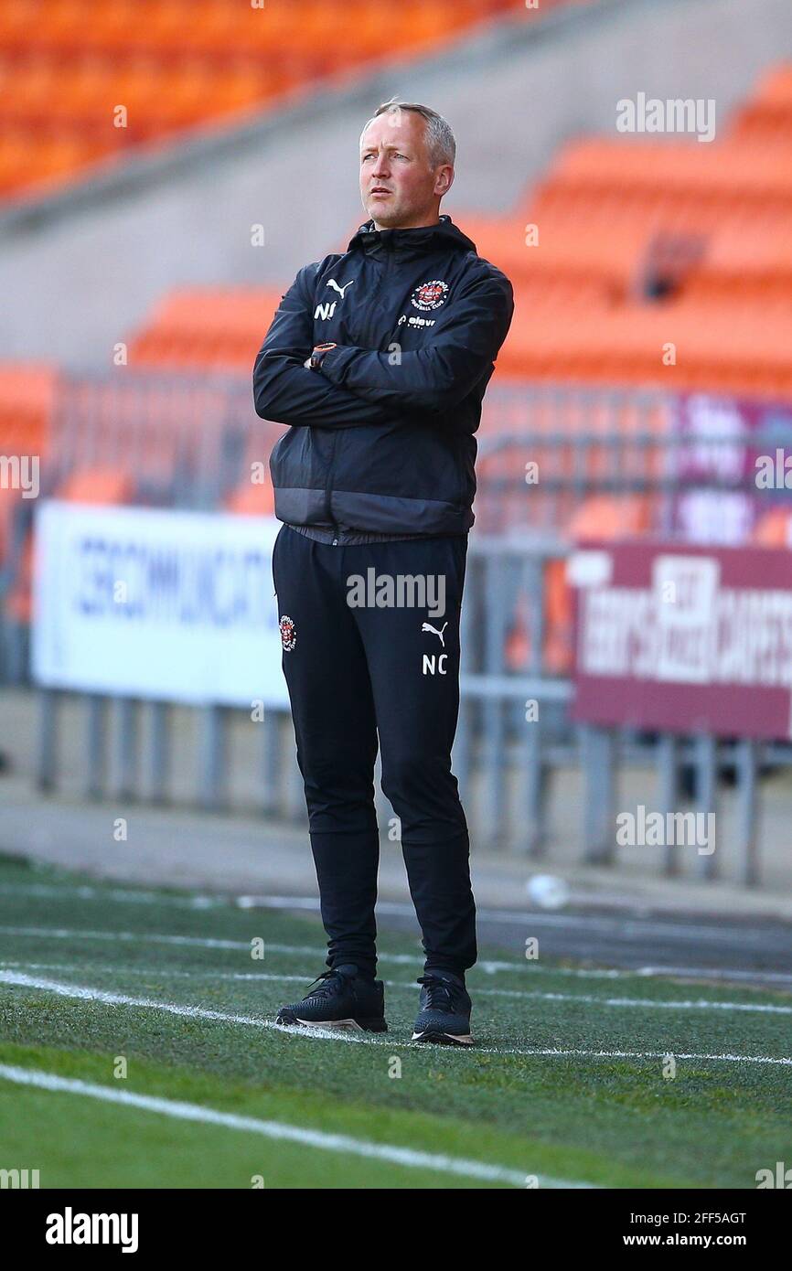 Bloomfield Road, Blackpool, UK. 24th Apr, 2021. Neil Critchley Manager of Blackpool during the game Blackpool v Shrewsbury Sky Bet League One 2020/21 Bloomfield Road, Blackpool, England - 24th April 2021 Credit: Arthur Haigh/Alamy Live News Stock Photo