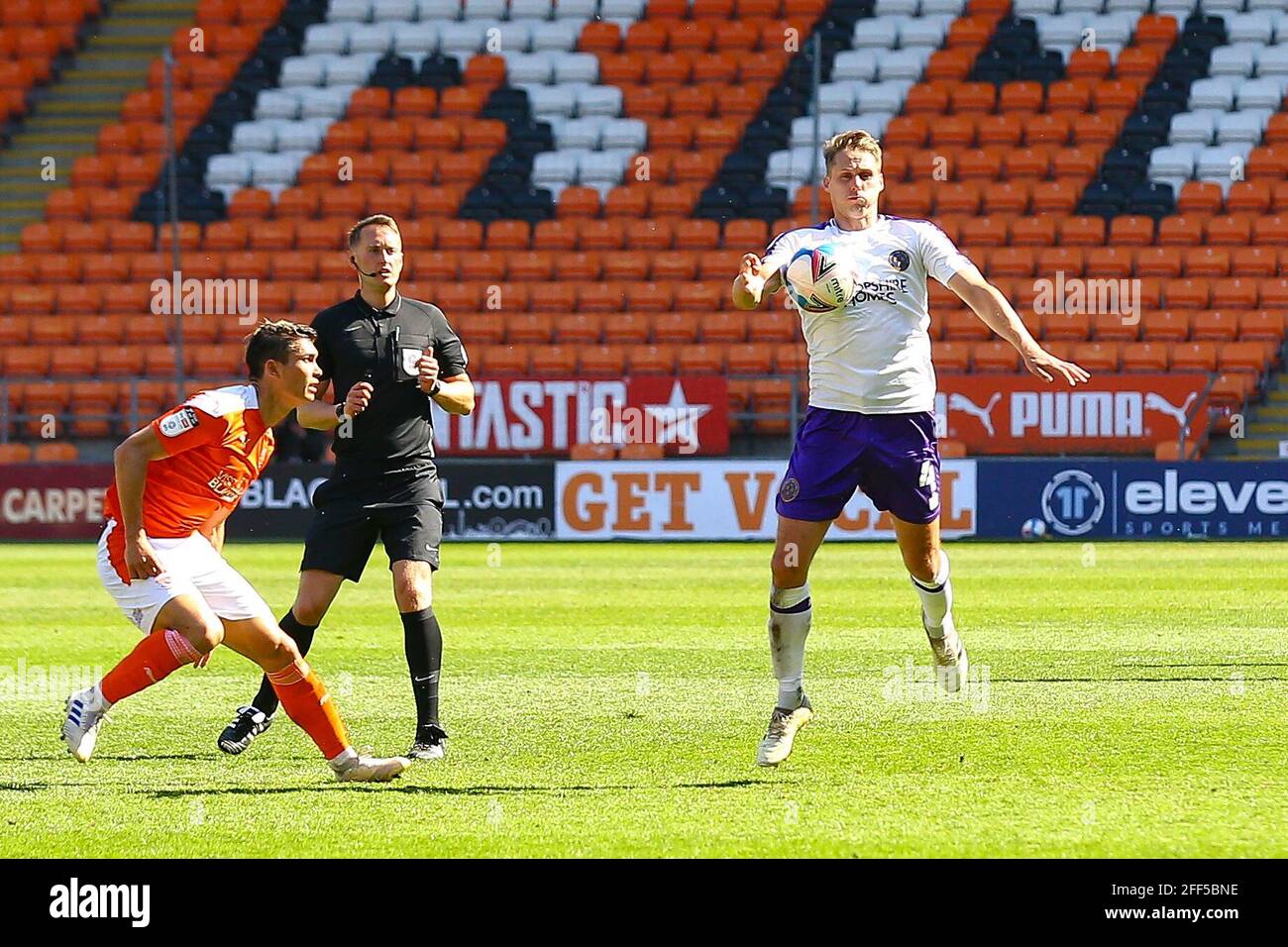 Bloomfield Road, Blackpool, UK. 24th Apr, 2021. David Edwards (4) of Shrewsbury controls the ball during the game Blackpool v Shrewsbury Sky Bet League One 2020/21 Bloomfield Road, Blackpool, England - 24th April 2021 Credit: Arthur Haigh/Alamy Live News Stock Photo