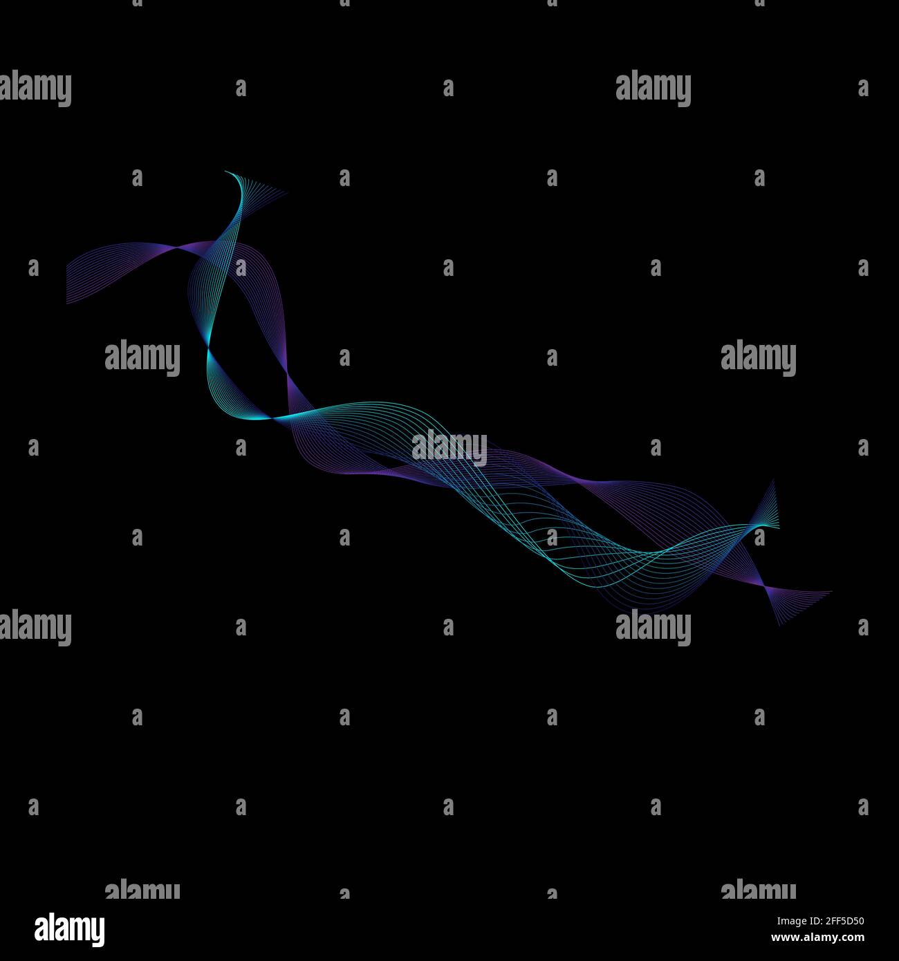 Curved multicolored lines on a black background. Vector abstract background. Stock Vector