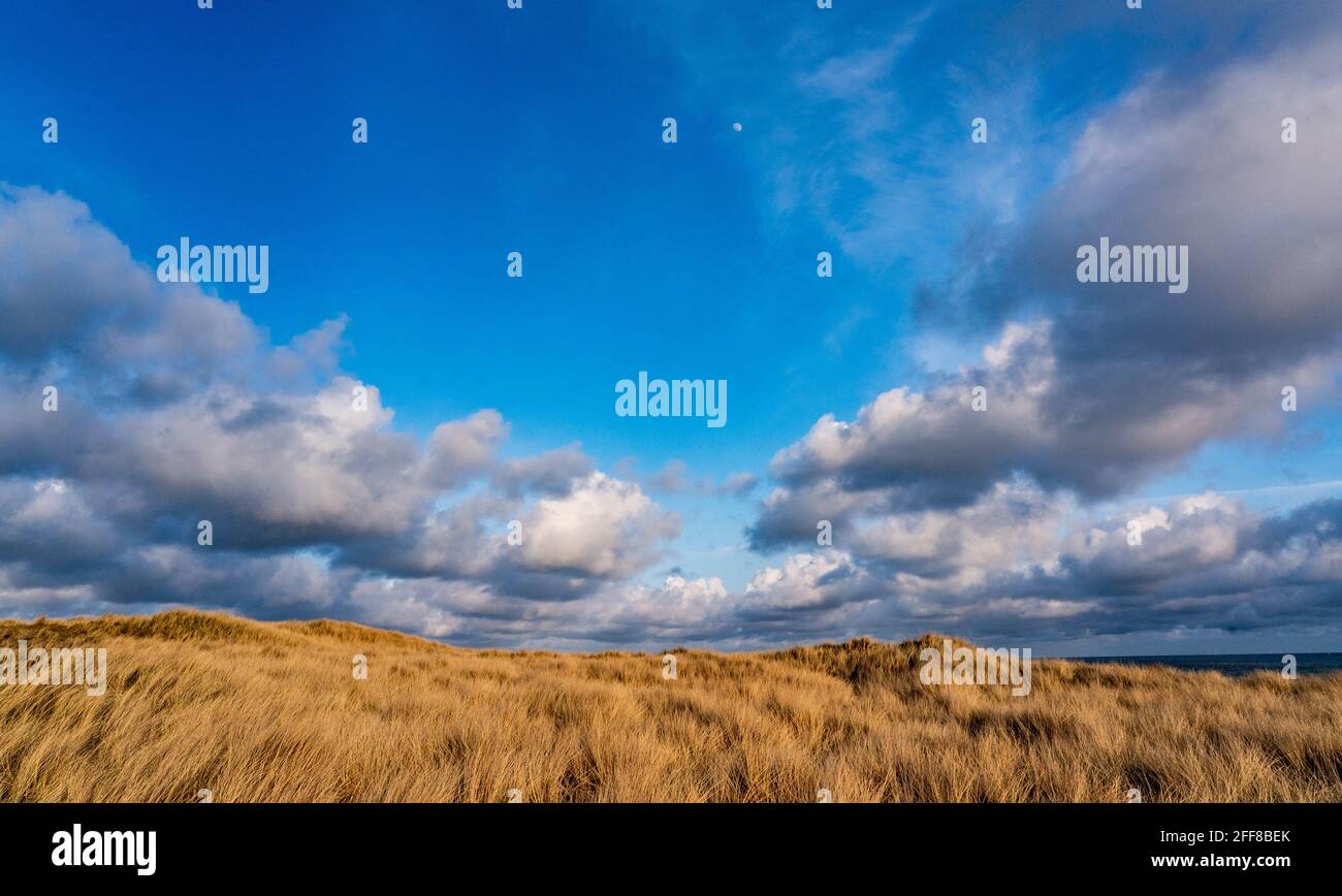 List Auf Sylt, Germany. 24th Apr, 2021. Clouds drift over the dunes of the island of Sylt on the northern section of the island, called Ellenbogen. The municipality of Sylt will participate in the North Frisia Tourism Model Project. In four model regions in Schleswig-Holstein, tourism businesses are to test a gradual relaxation of corona protection measures. The model project on Sylt starts on 1 May and is initially scheduled to run until 31 May. Credit: Axel Heimken/dpa/Alamy Live News Stock Photo
