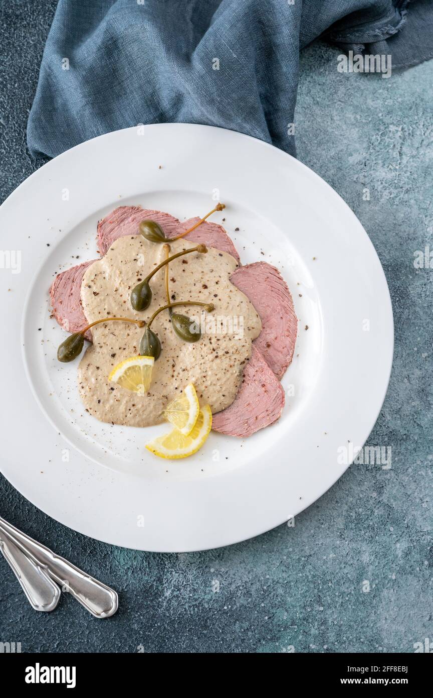 Vitello tonnato Italian dish of cold, sliced veal Stock Photo Alamy