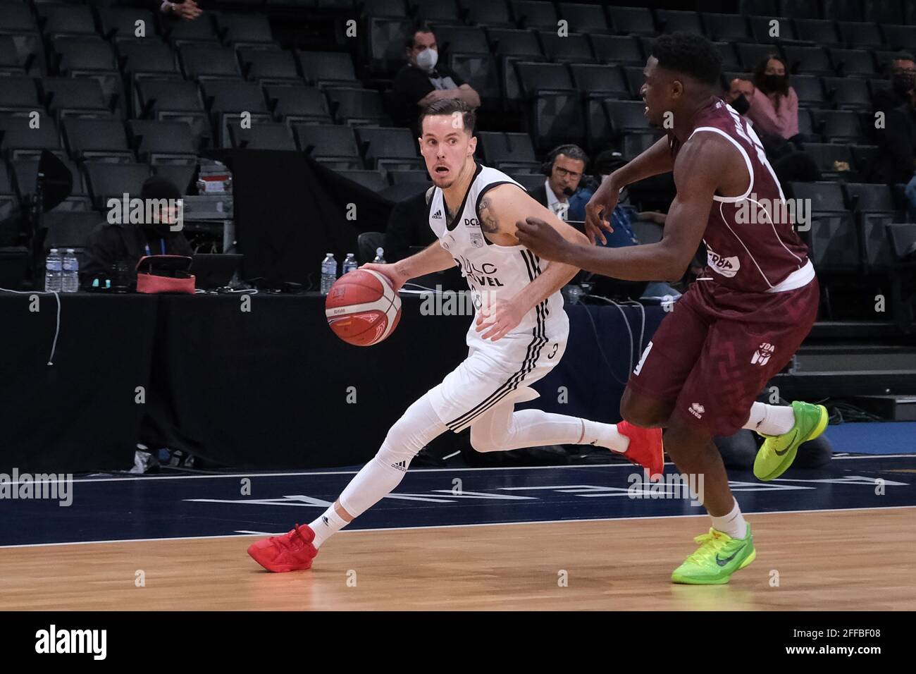Levallois, Hauts de Seine, France. 24th Apr, 2021. PAUL LACOMBE (FRA) point  guard of ASVEL LDLC in action during the French Cup of Basketball between  Dijon and Lyon-Villeurbanne ASVEL LDLC (Tony Parker