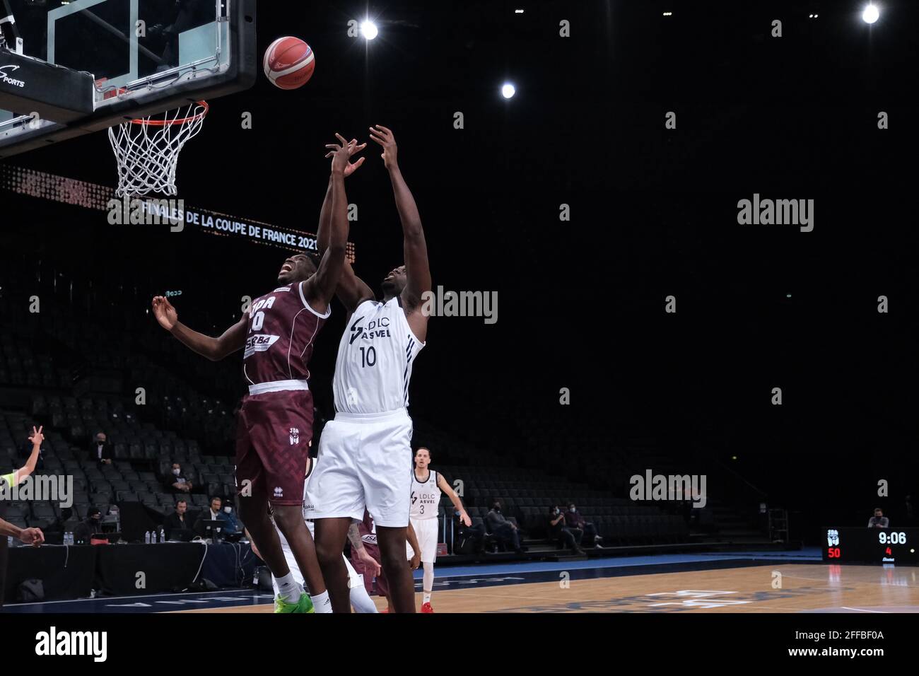 Levallois, Hauts de Seine, France. 24th Apr, 2021. MOUSTAPHA FALL (FRA)  center of ASVEL LDLC in action during the French Cup of Basketball between  Dijon and Lyon-Villeurbanne ASVEL LDLC (Tony Parker Team)