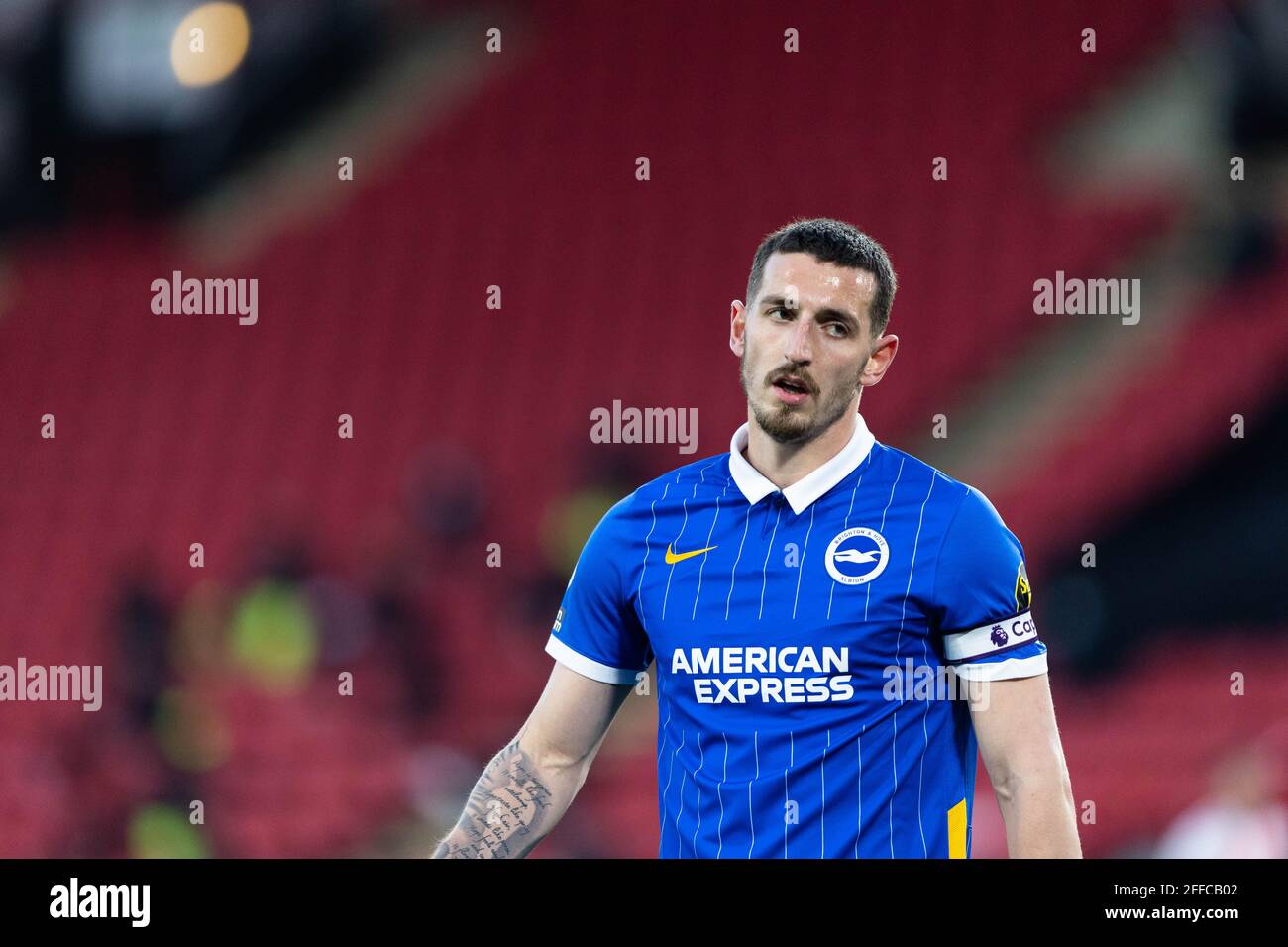 SHEFFIELD, UK. APRIL 24TH Lewis Dunk of Brighton and Hove Albion during the Premier League match between Sheffield United and Brighton and Hove Albion at Bramall Lane, Sheffield on Saturday 24th April 2021. (Credit: Pat Scaasi| MI News) Credit: MI News & Sport /Alamy Live News Stock Photo