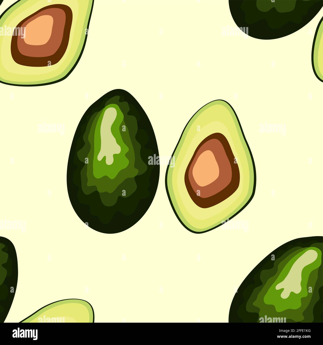 Avocado seamless pattern on background. Whole and cut avocado Stock ...