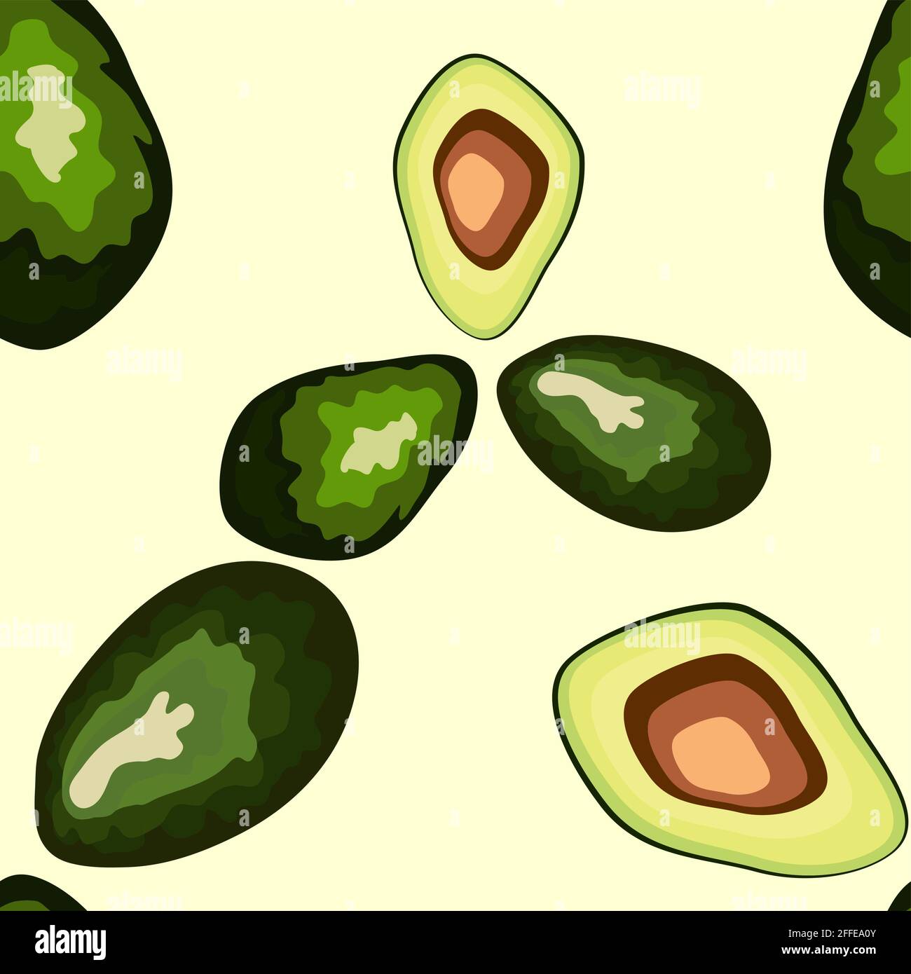 Avocado seamless pattern on background. Whole and cut avocado Stock ...