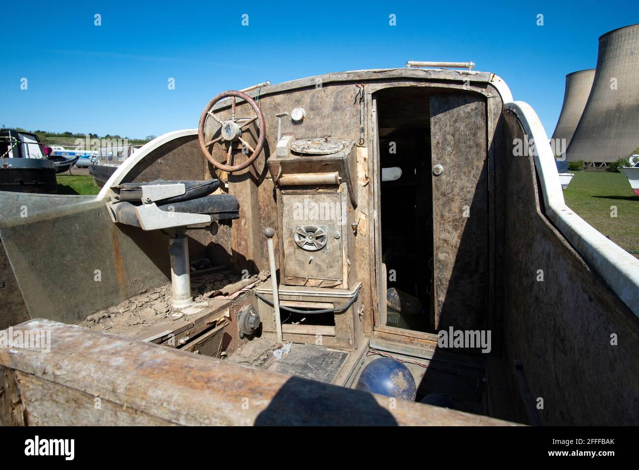 Old salvaged motor boat example Stock Photo Alamy