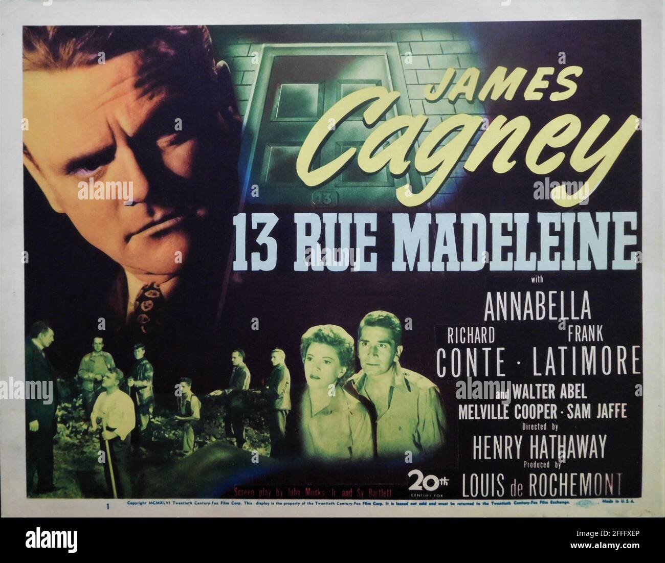 JAMES CAGNEY ANNABELLA and RICHARD CONTE in 13 RUE MADELEINE 1946 director HENRY HATHAWAY original screenplay John Monks Jr and Sy Bartlett producer Louis de Rochemont Twentieth Century Fox Stock Photo