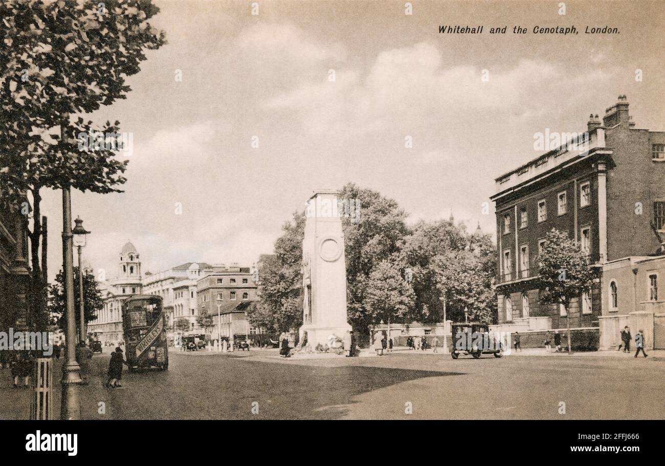 Vintage postcard of Whitehall and the Cenotaph in London, England. Stock Photo