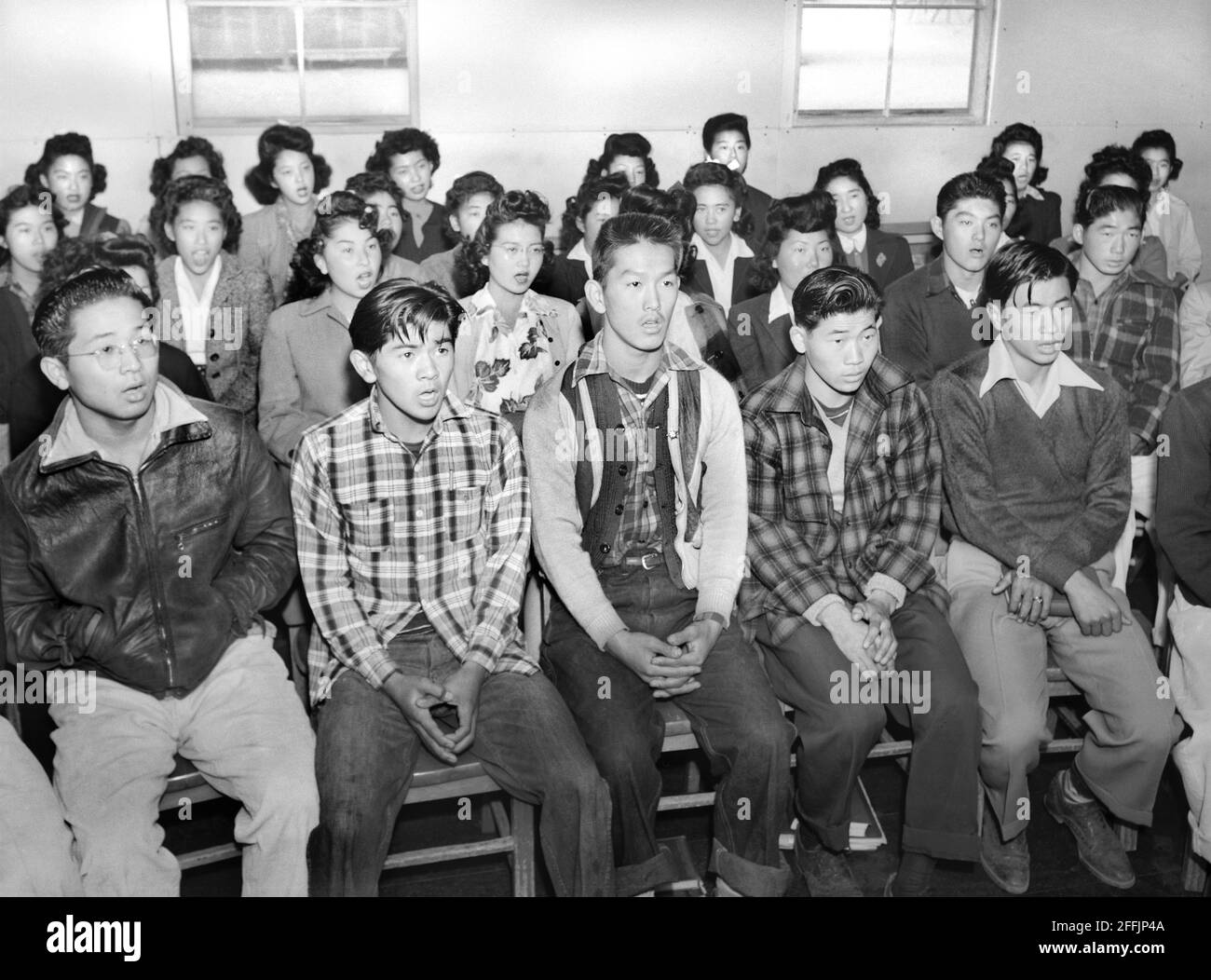 Choir Group, Manzanar Relocation Center, California, USA, Ansel Adams, Manzanar War Relocation Center Collection, 1943 Stock Photo